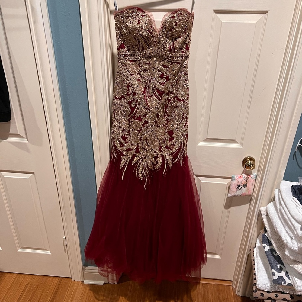 Opulence by Blush strapless evening gown.